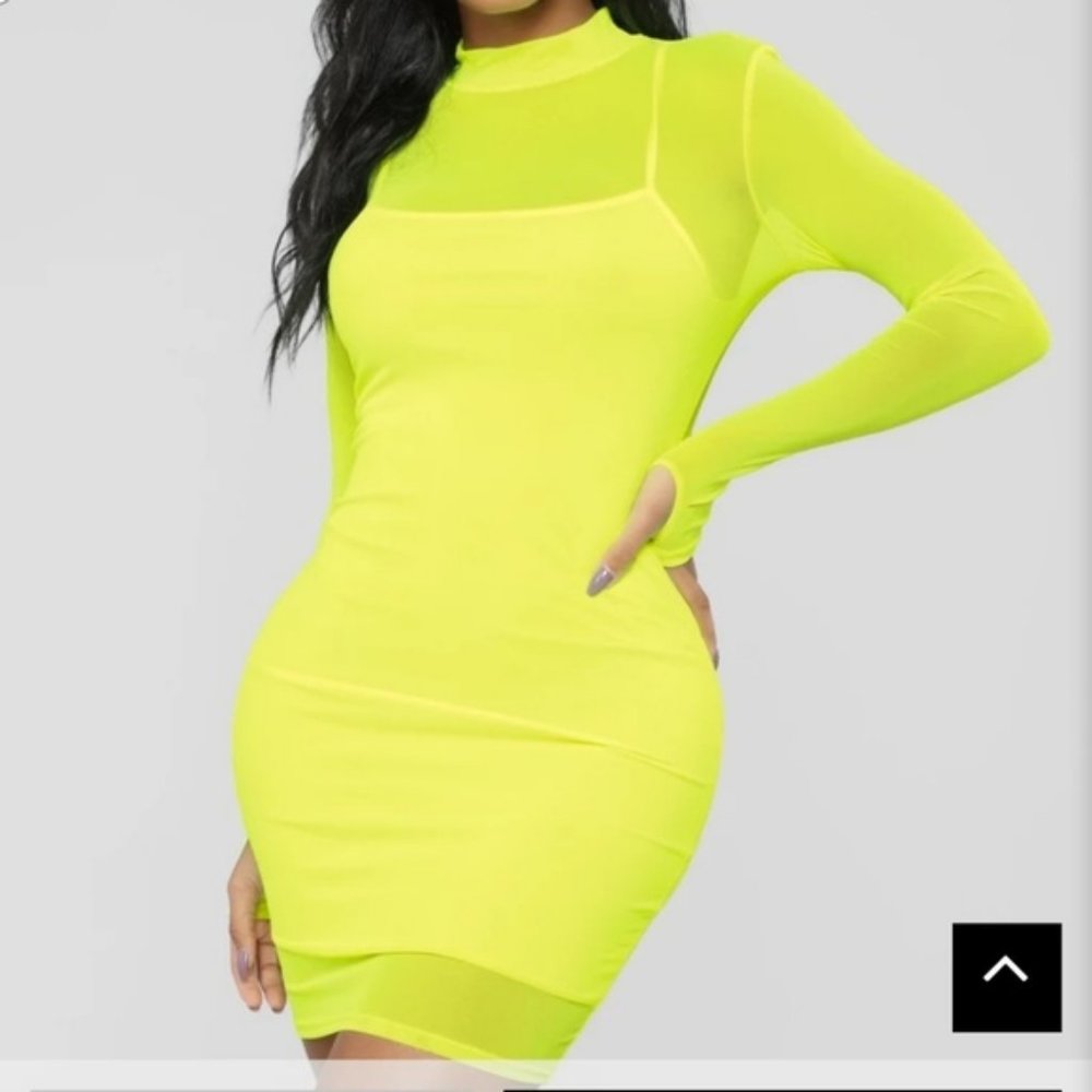Fashion Nova Neon Yellow Bodycon Dress